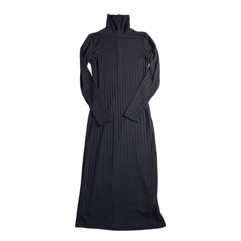 HM Black Ribbed Turtleneck Maxi Dress Long Sleeve Knit Size S 0908584 2-2251